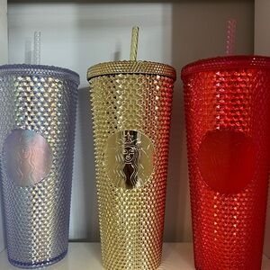 Starbucks Trio of Studded Tumblers - Gold, Silver, Red